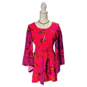Vintage 70’s Hot Pink Go-Go Dress w/ Bell Sleeves By HoHo California
